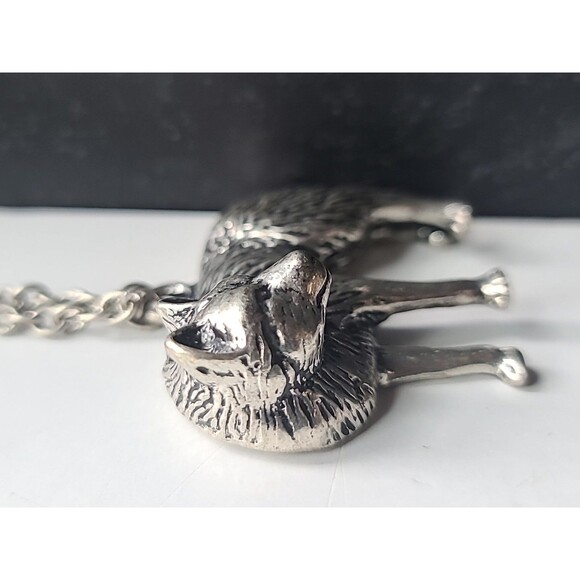 Adjustable Silver Tone Metal Wolf Pendant Necklace, Vintage Costume Jewelry - Picture 5 of 10